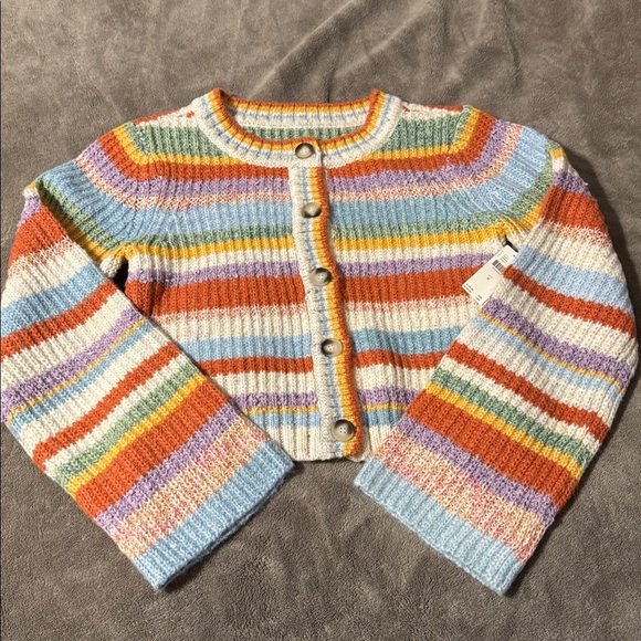 ✨ Anthropologie Ribbed Multi-Stripe Cardigan Sweater Sz M - Picture 5 of 7